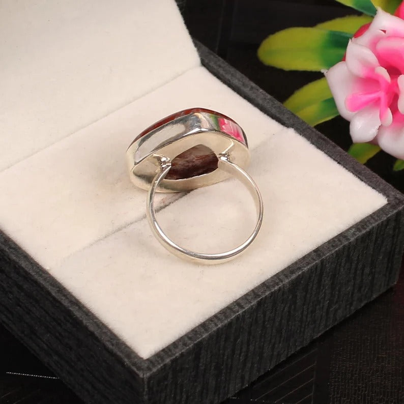 Utah Coral Gemstone 92.5 Sterling Silver Ring