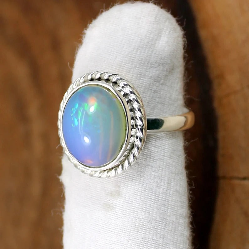 Natural Ethiopian Opal 92.5 Sterling Silver Ring