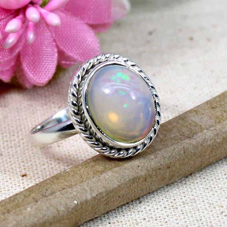 Natural Ethiopian Opal 92.5 Sterling Silver Ring