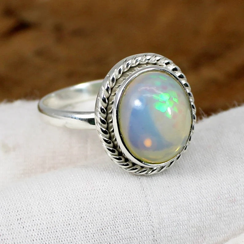 Natural Ethiopian Opal 92.5 Sterling Silver Ring