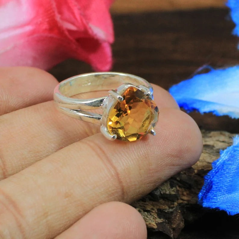 Natural Citrine Pure Silver Ring