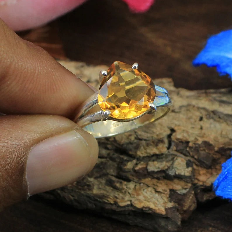 Natural Citrine Pure Silver Ring