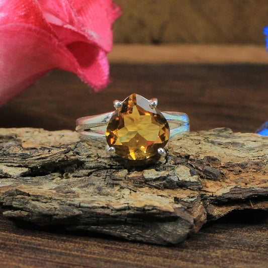 Natural Citrine Pure Silver Ring