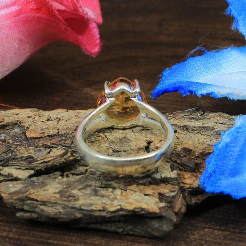 Natural Citrine Pure Silver Ring