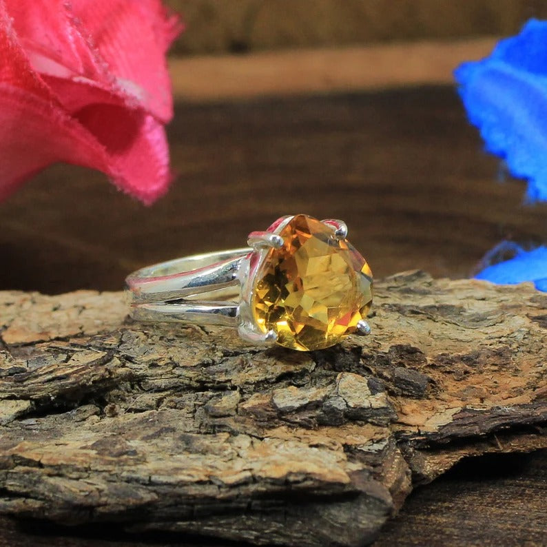 Natural Citrine Pure Silver Ring