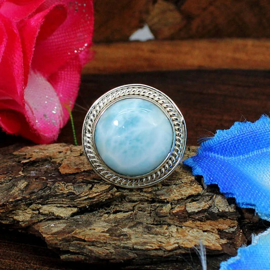 Natural Larimar Gemstone Silver Ring