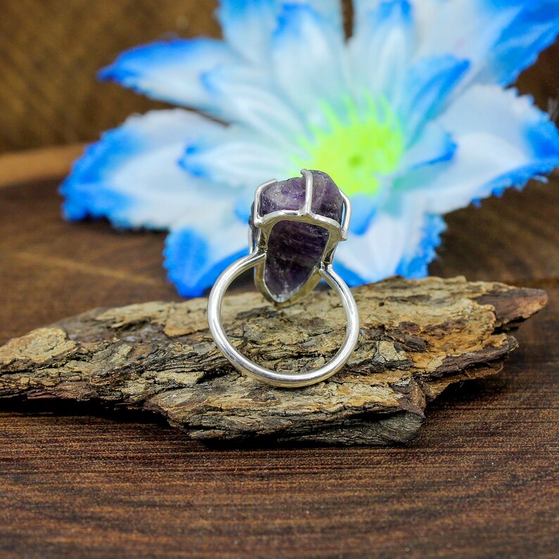 Natural Raw Amethyst Silver Ring