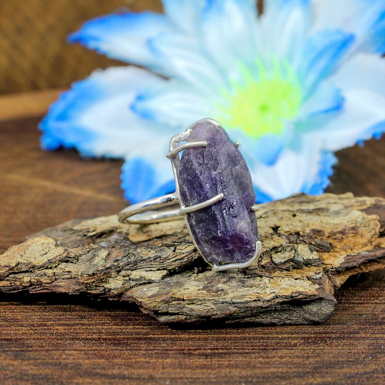 Natural Raw Amethyst Silver Ring