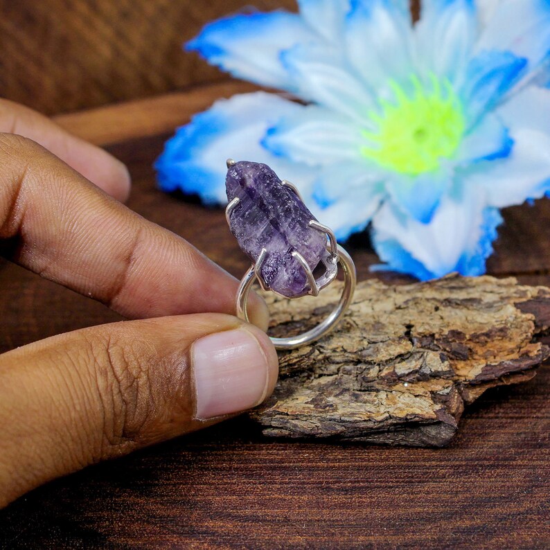 Natural Raw Amethyst Silver Ring