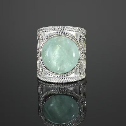 Natural Prehnite Gemstone 92.5 Sterling Silver Ring