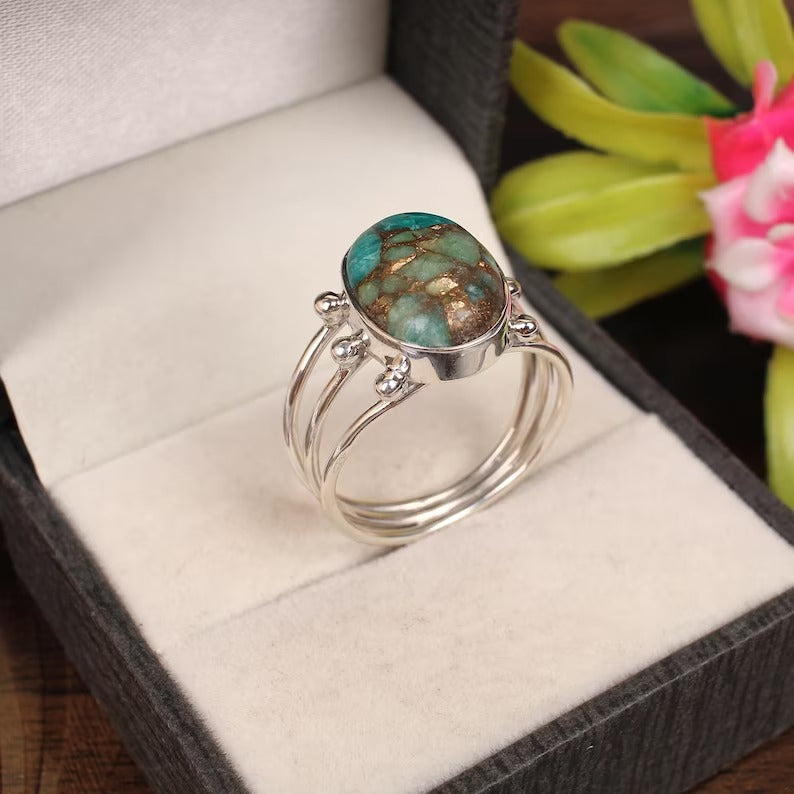 Mohave Copper Amazonite Gemstone 92.5 Sterling Silver Ring