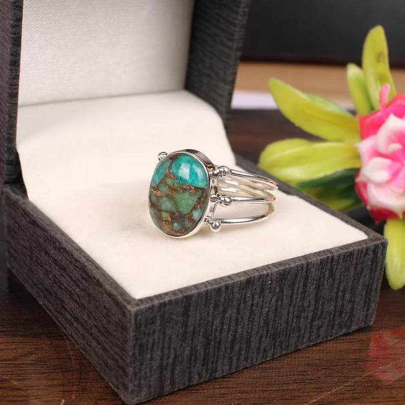 Mohave Copper Amazonite Gemstone 92.5 Sterling Silver Ring