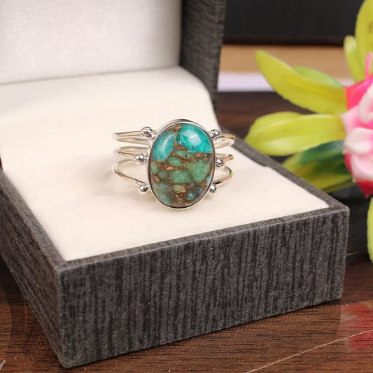 Mohave Copper Amazonite Gemstone 92.5 Sterling Silver Ring