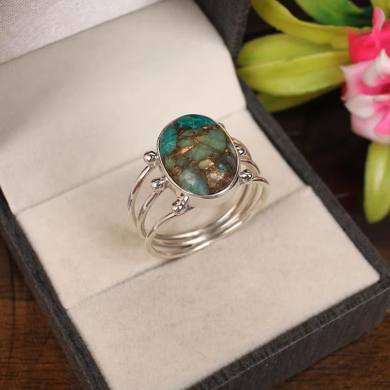 Mohave Copper Amazonite Gemstone 92.5 Sterling Silver Ring