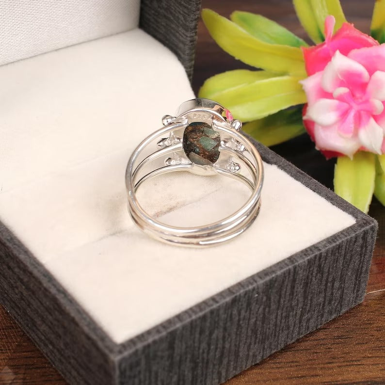 Mohave Copper Amazonite Gemstone 92.5 Sterling Silver Ring