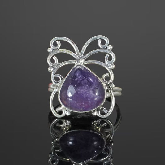 Amethyst Gemstone 92.5 Sterling Silver Butterfly Ring