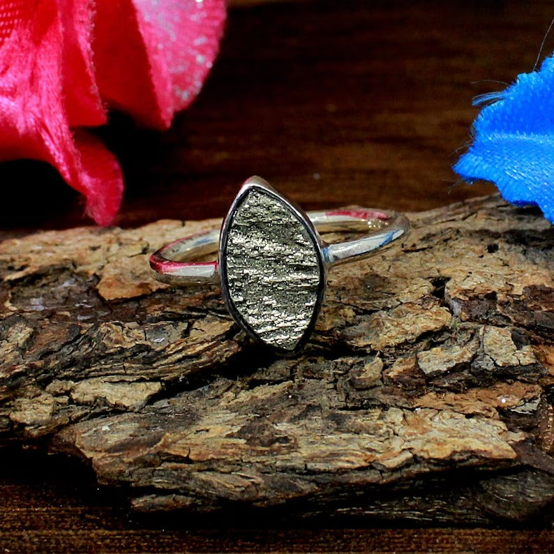 Natural Sun Pyrite Gemstone 92.5 Sterling Silver Ring