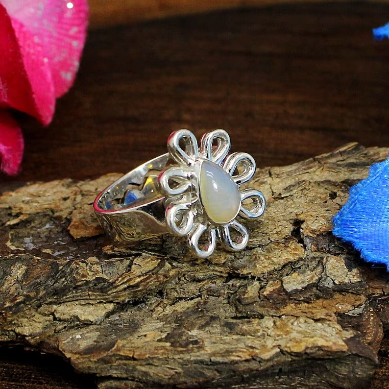 Natural Opal Gemstone 92.5 Sterling Silver Ring