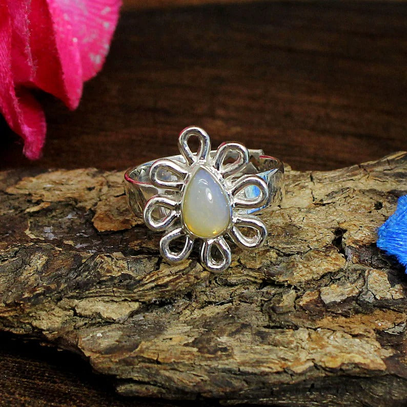 Natural Opal Gemstone 92.5 Sterling Silver Ring