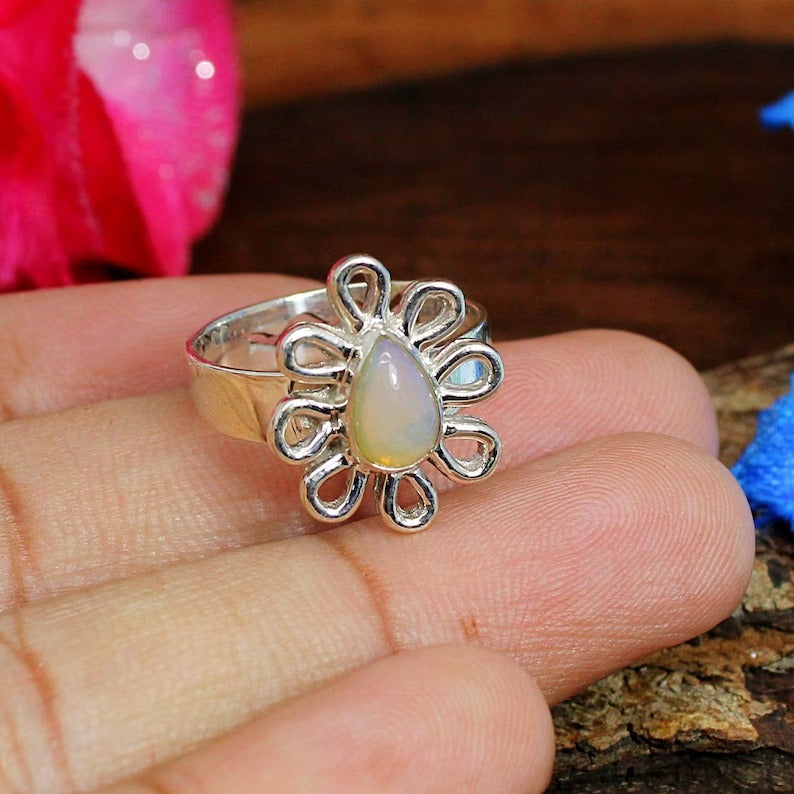 Natural Opal Gemstone 92.5 Sterling Silver Ring