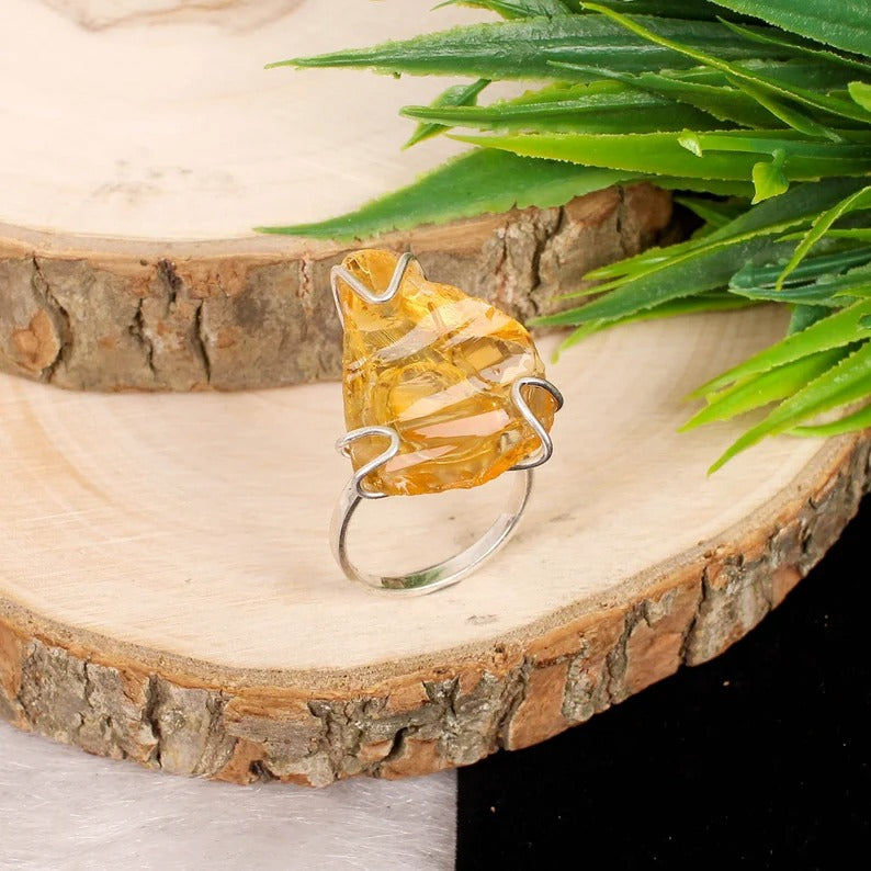 Natural Raw Citrine 92.5 Sterling Silver Ring