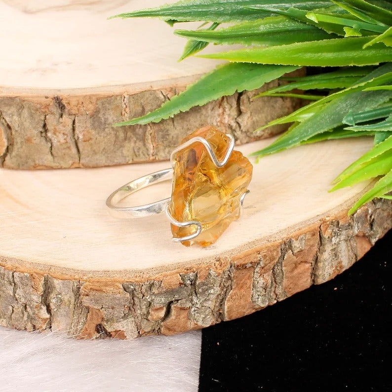 Natural Raw Citrine 92.5 Sterling Silver Ring