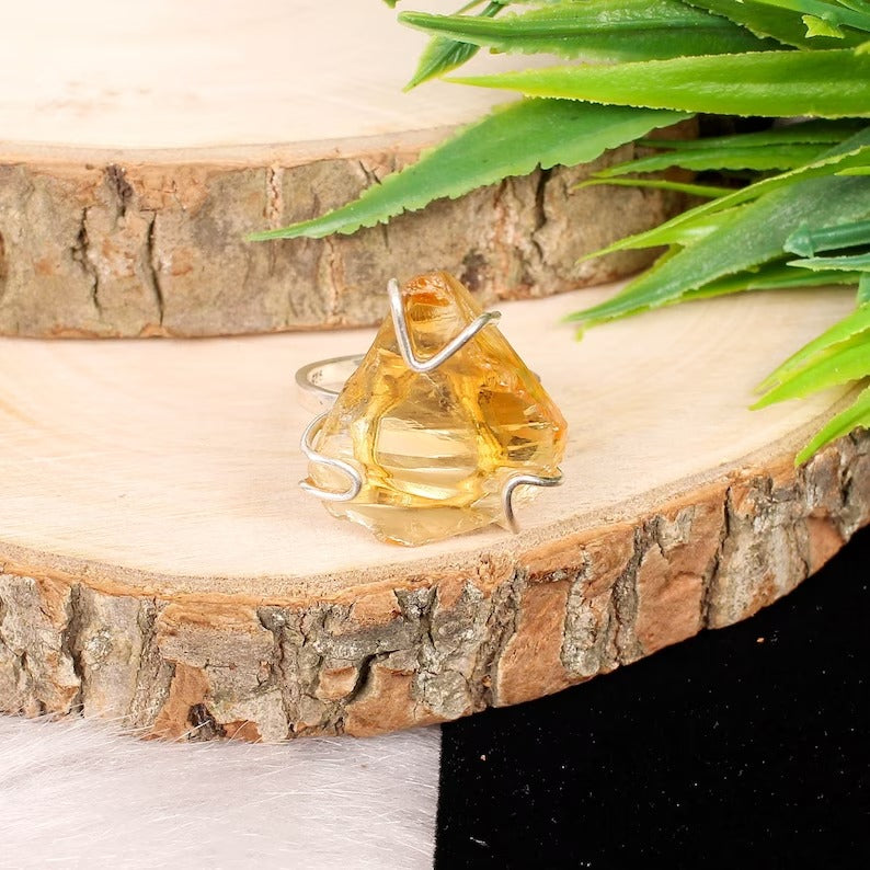 Natural Raw Citrine 92.5 Sterling Silver Ring