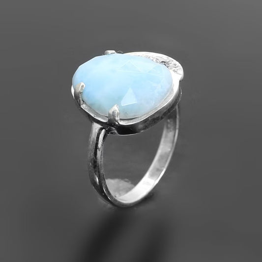 Natural Larimar Gemstone 92.5 Sterling Silver Ring