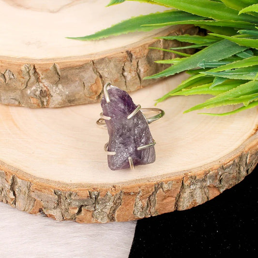 Natural Raw Amethyst 92.5 Sterling Silver Ring