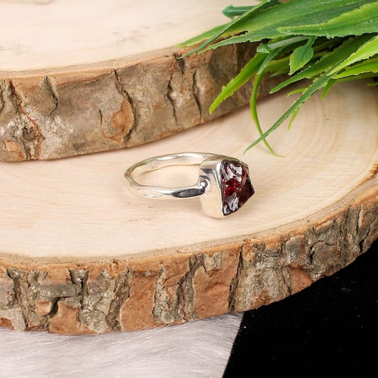 Natural Garnet Gemstone 92.5 Sterling Silver Ring