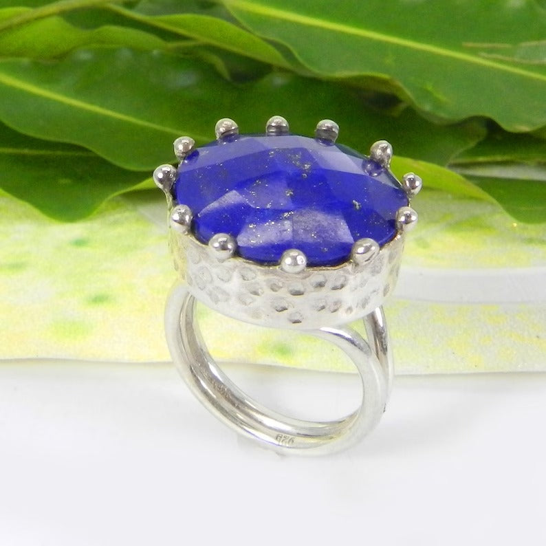 Lapis Lazuli Gemstone 92.5 Sterling Silver Ring .