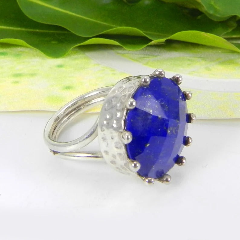 Lapis Lazuli Gemstone 92.5 Sterling Silver Ring .