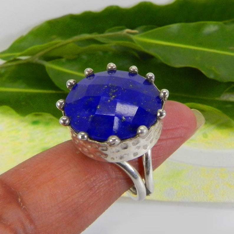 Lapis Lazuli Gemstone 92.5 Sterling Silver Ring .