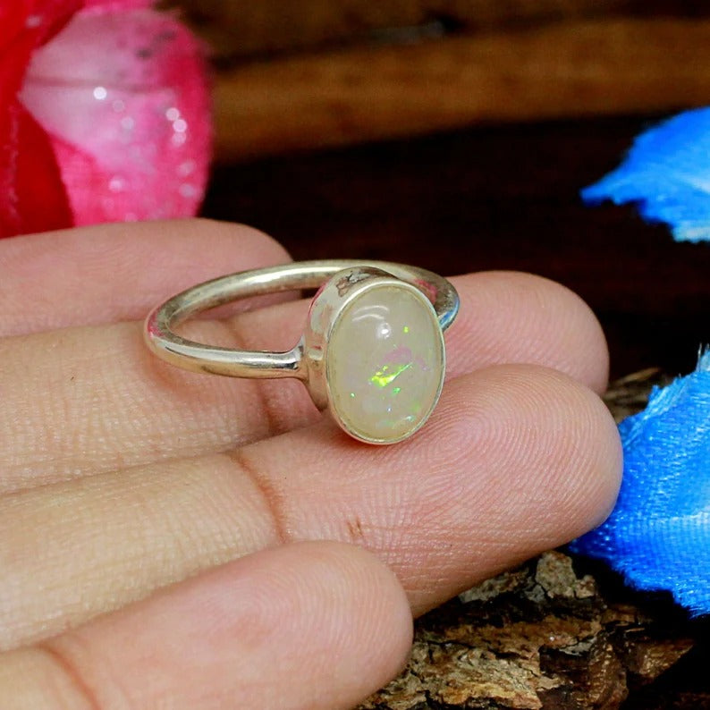 Chinese Opal Gemstone 92.5 Sterling Silver Ring