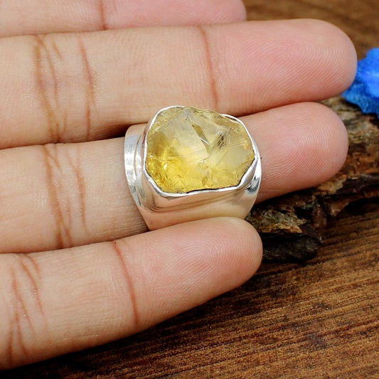 Raw Citrine Gemstone 92.5 Sterling Silver Ring