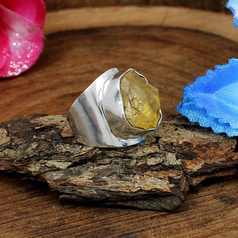 Raw Citrine Gemstone 92.5 Sterling Silver Ring