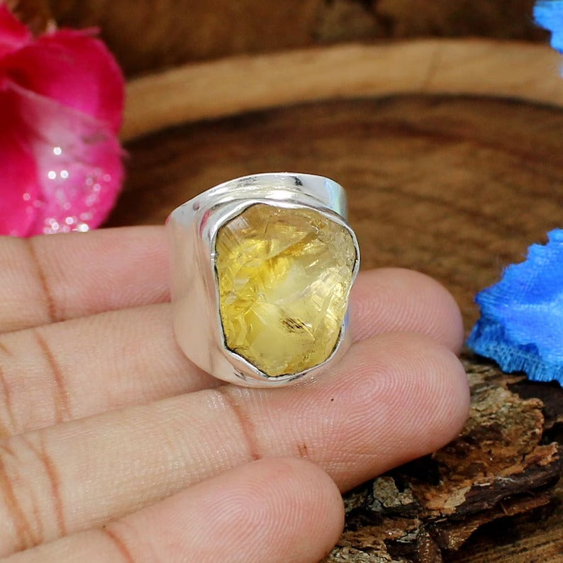 Raw Citrine Gemstone 92.5 Sterling Silver Ring