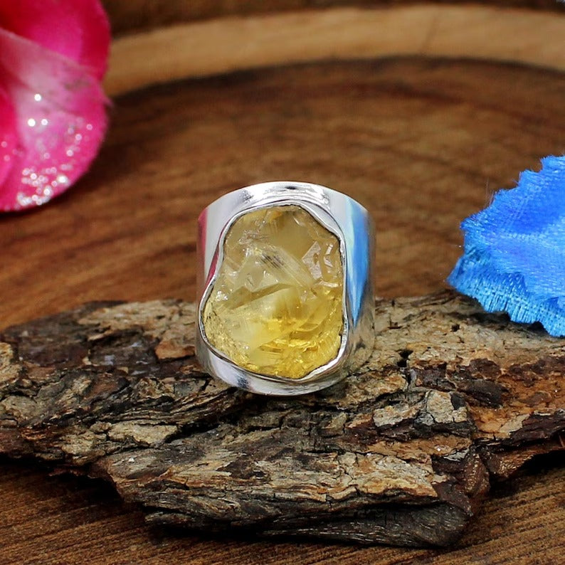 Raw Citrine Gemstone 92.5 Sterling Silver Ring