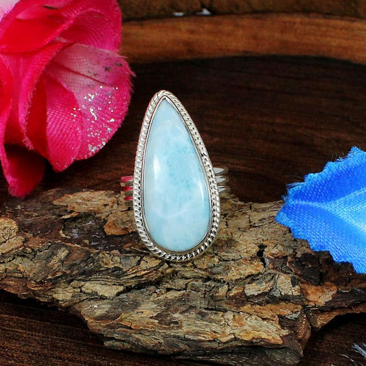 Natural Larimar Gemstone Silver Ring