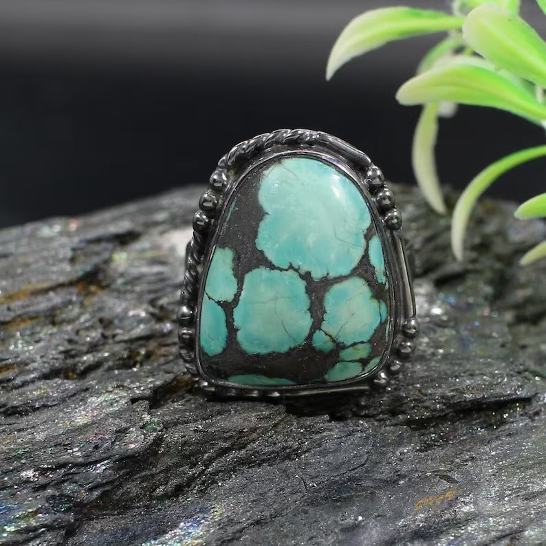 Zig Zag Adjustable Turquoise Silver Ring