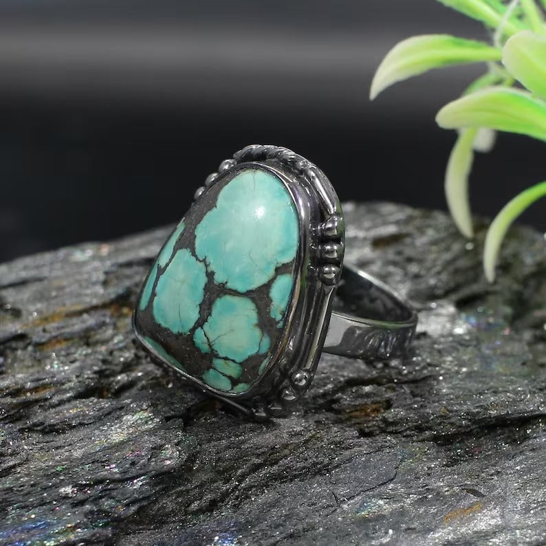 Zig Zag Adjustable Turquoise Silver Ring