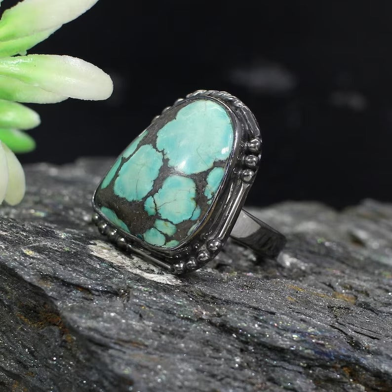 Zig Zag Adjustable Turquoise Silver Ring