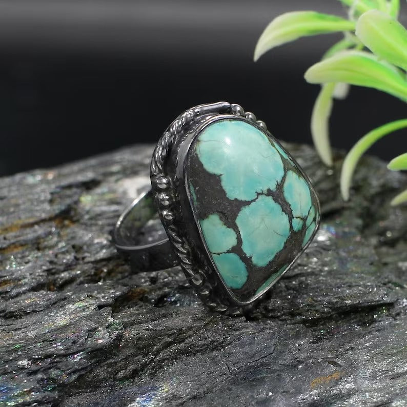 Zig Zag Adjustable Turquoise Silver Ring