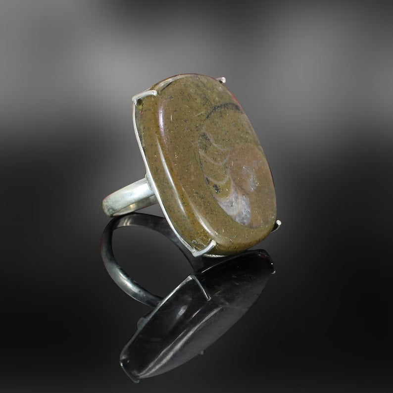 Ammonite Gemstone 92.5 Sterling Silver Ring