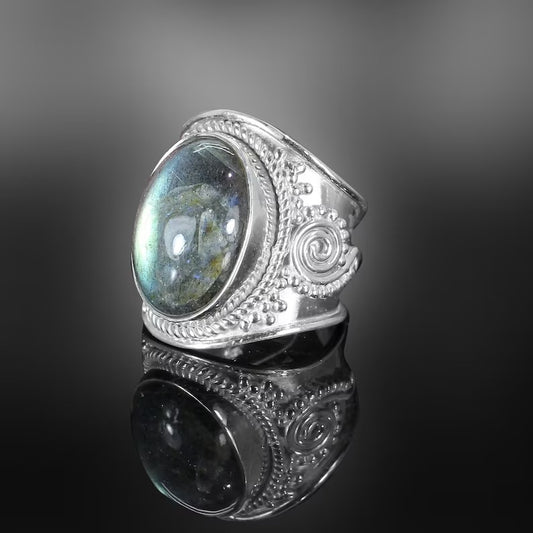 Labradorite Gemstone Adjustable Silver Ring