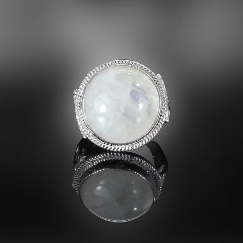 Rainbow Moonstone 92.5 Sterling Silver Ring