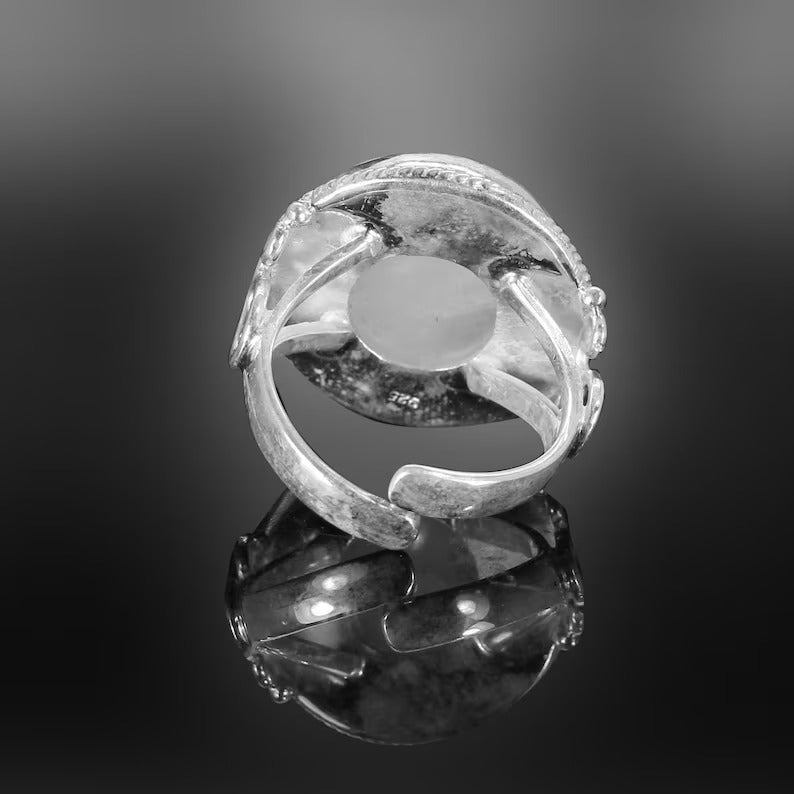 Rainbow Moonstone 92.5 Sterling Silver Ring