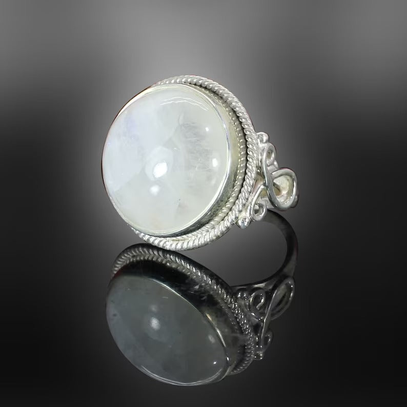 Rainbow Moonstone 92.5 Sterling Silver Ring