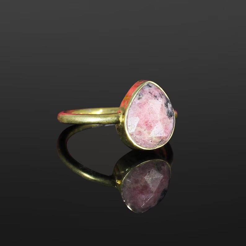 Natural Rhodonite Gemstone 92.5 Sterling Silver Ring