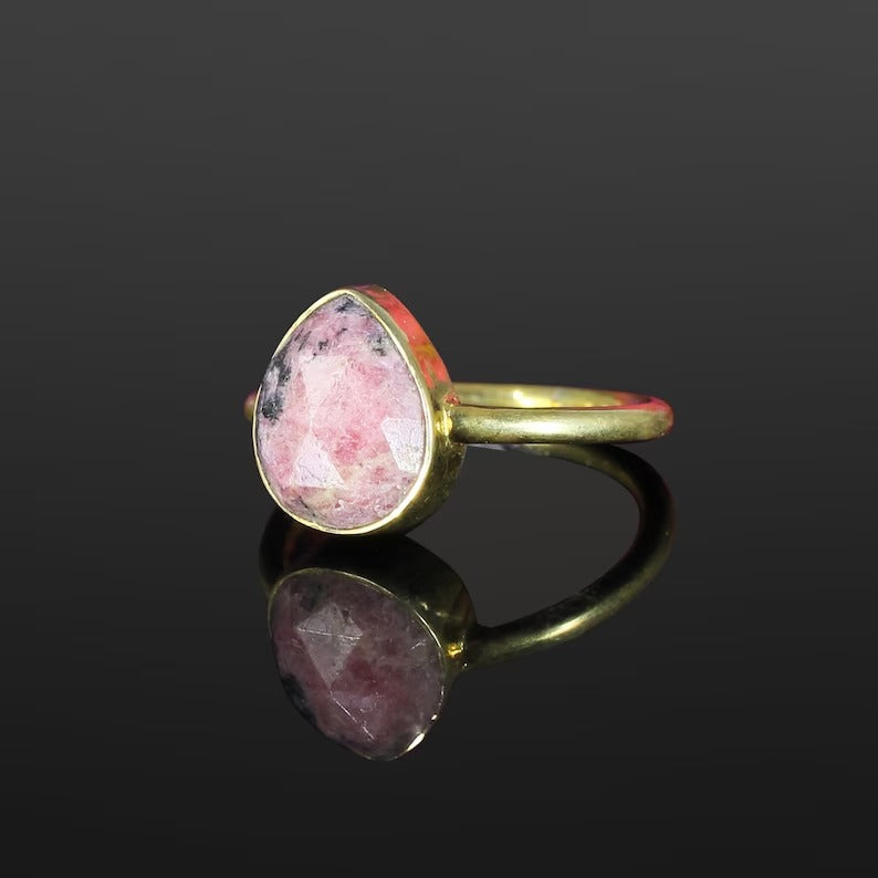 Natural Rhodonite Gemstone 92.5 Sterling Silver Ring